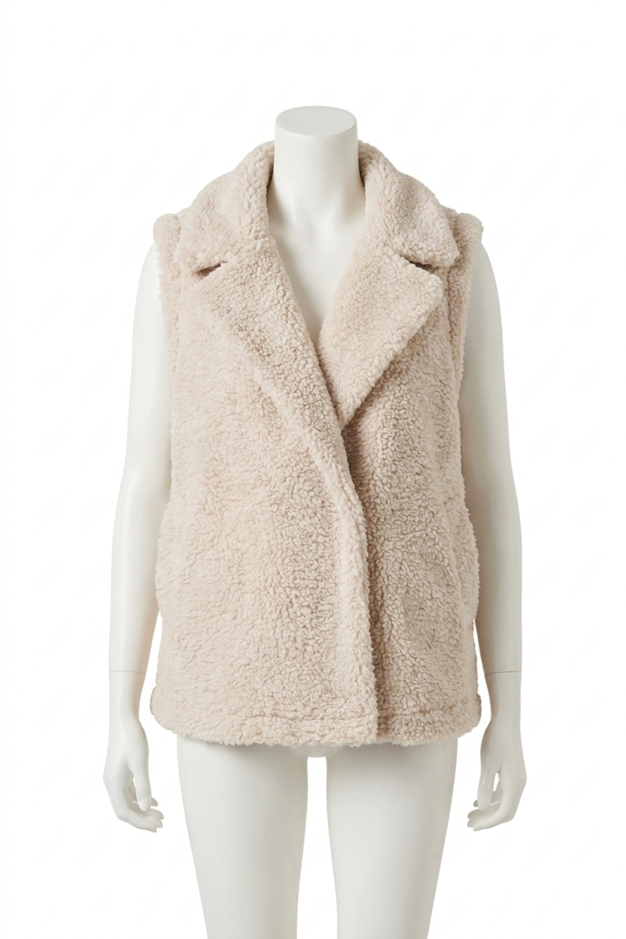 NEW MOLLY BRACKEN sleeveless sheepskin effect vest in off white